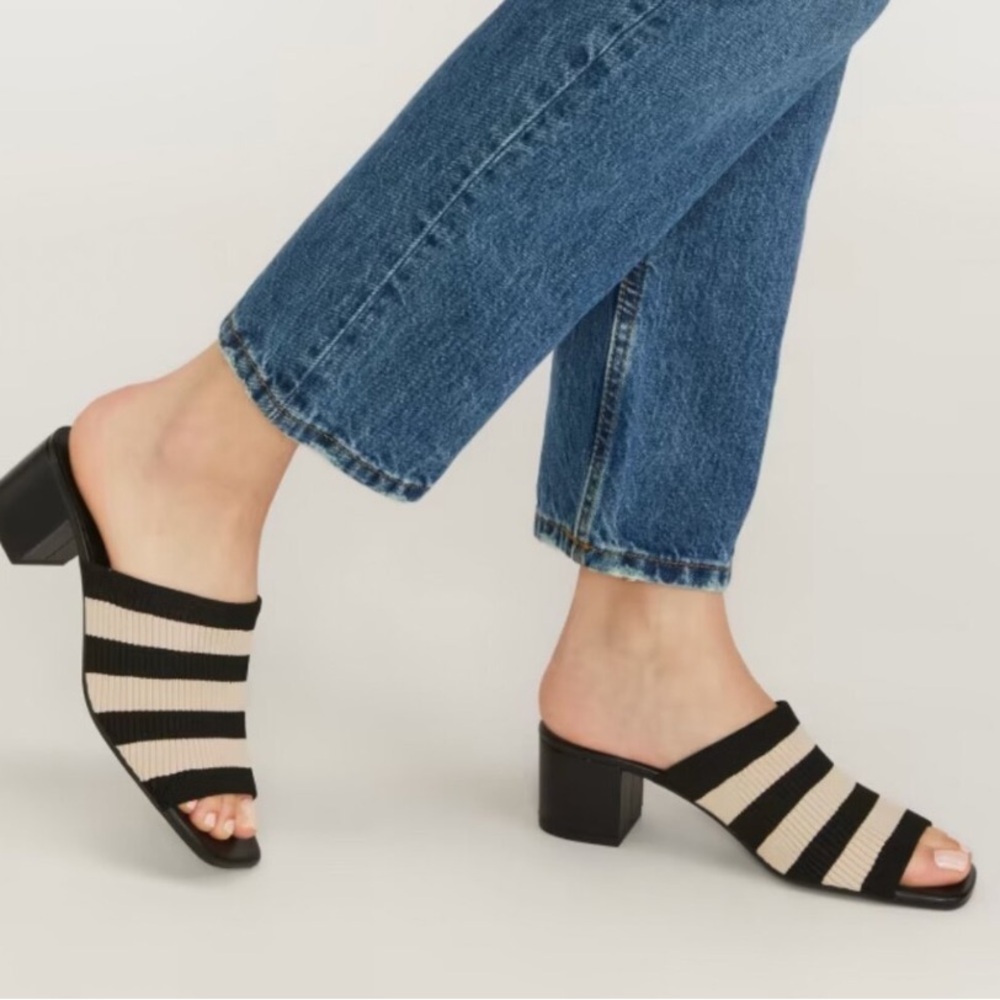 Everlane Striped Knit Mule Sandals in Black and Cream